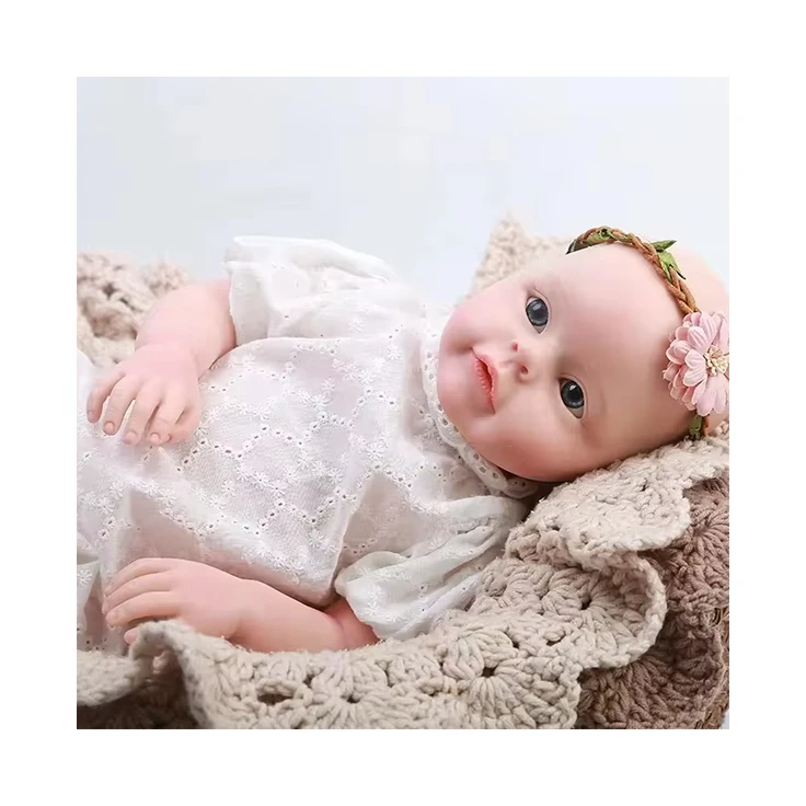 18inch Beautiful Reborn Baby Doll Soft Silicone Toddler Toy With Flower Hair Ornament for Kids Christmas Gifts