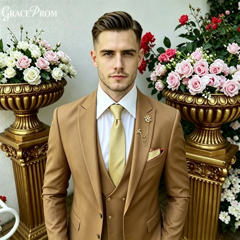 Exquisite Camel Men Suit Set 3PCS 2027 For Wedding Formal Business Groom Best Man Outfit Elegant Office Customized Men's Suit