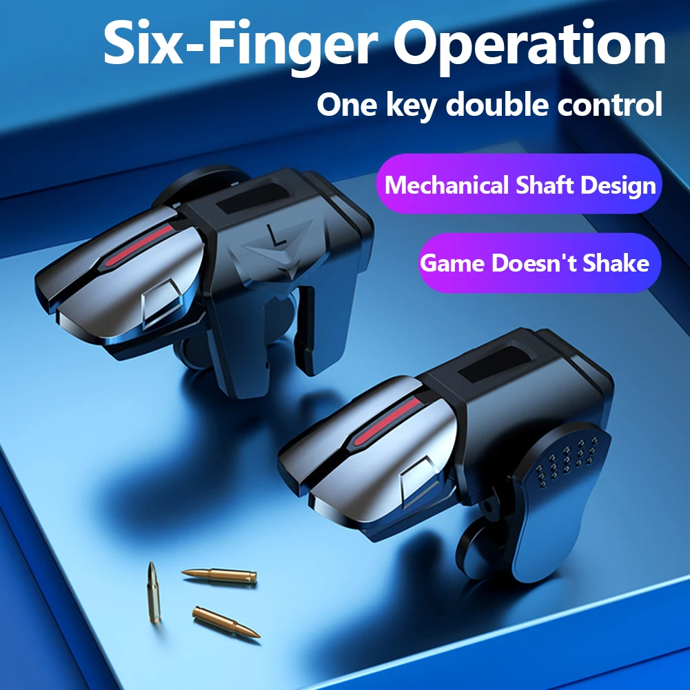 2pcs 6 Finger Gaming Trigger Latency-Free Control for PUBG Game Mobile Gamepad Trigger Joystick for Iphone Android Smart Phone