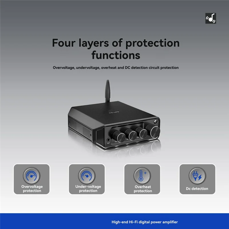 ABGI-Hifi 2.0Power Amplifier 50Wx 2 TPA3116D2 50Wx 2 Bluetooth 5.4 Tonals Treble And Bass Adjustment