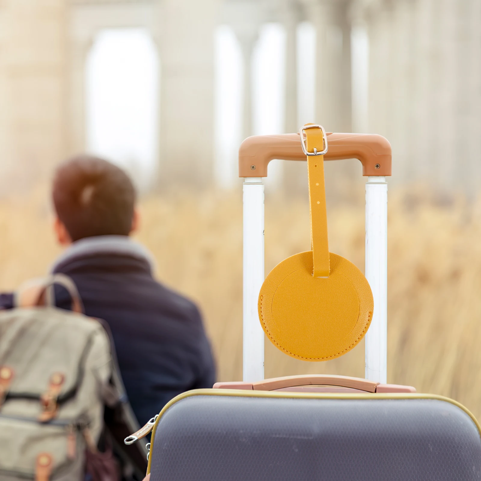 2Pcs Round PU Luggage Tag Durable Practical Name Card Holder Strap for Suitcase Travel Baggage PU Luggage Tag