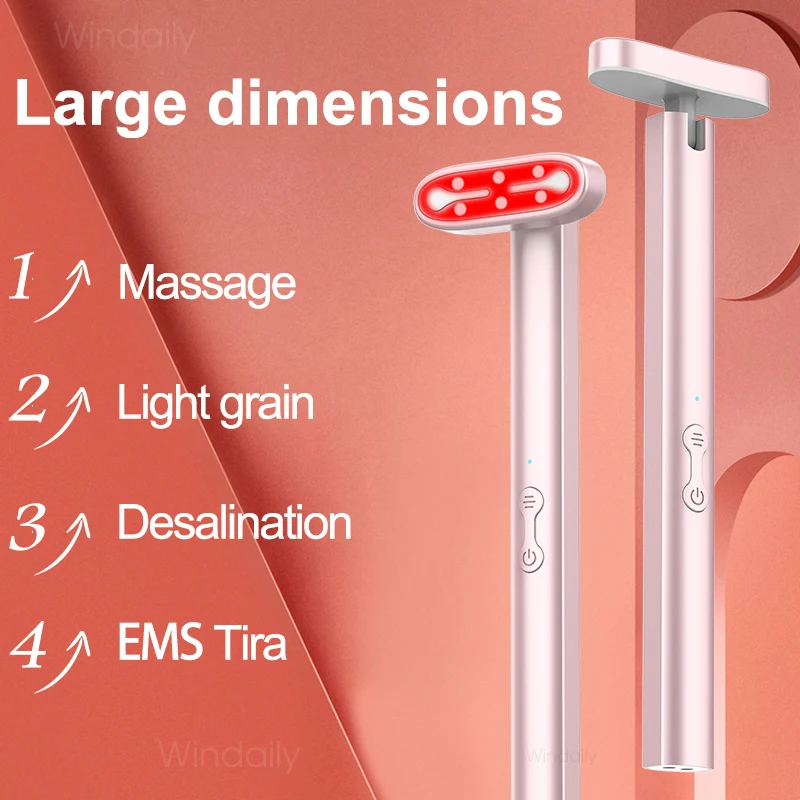 EMS Microcorrent Vibração Cuidados Com A Pele Ferramenta, LED Beleza Facial Wand, Rejuvenescimento Da Pele, Eye Massager, 7 Cores Luz Vermelha