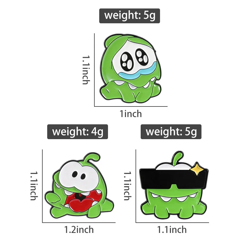 Om Nom Enamel Pins Simulation Game Character Green Monster Brooch Lapel Badges Punk Cool Jewelry Gift for Players Friends