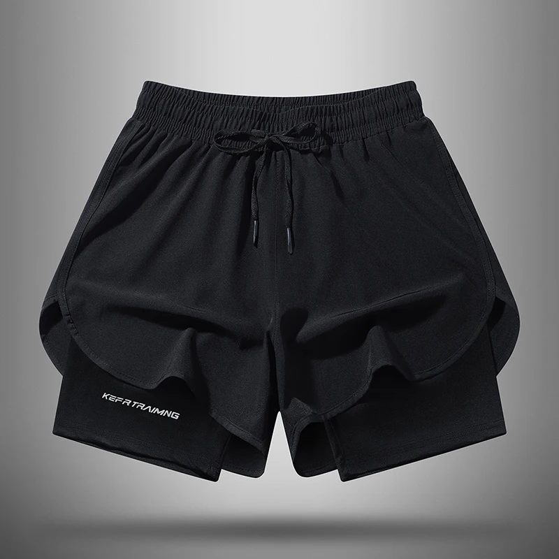 Men's 2 in 1 Gym Shorts Quick Dry Workout Running Shorts Compression Liner Zipper Pocket Athletic Training Summer Shorts