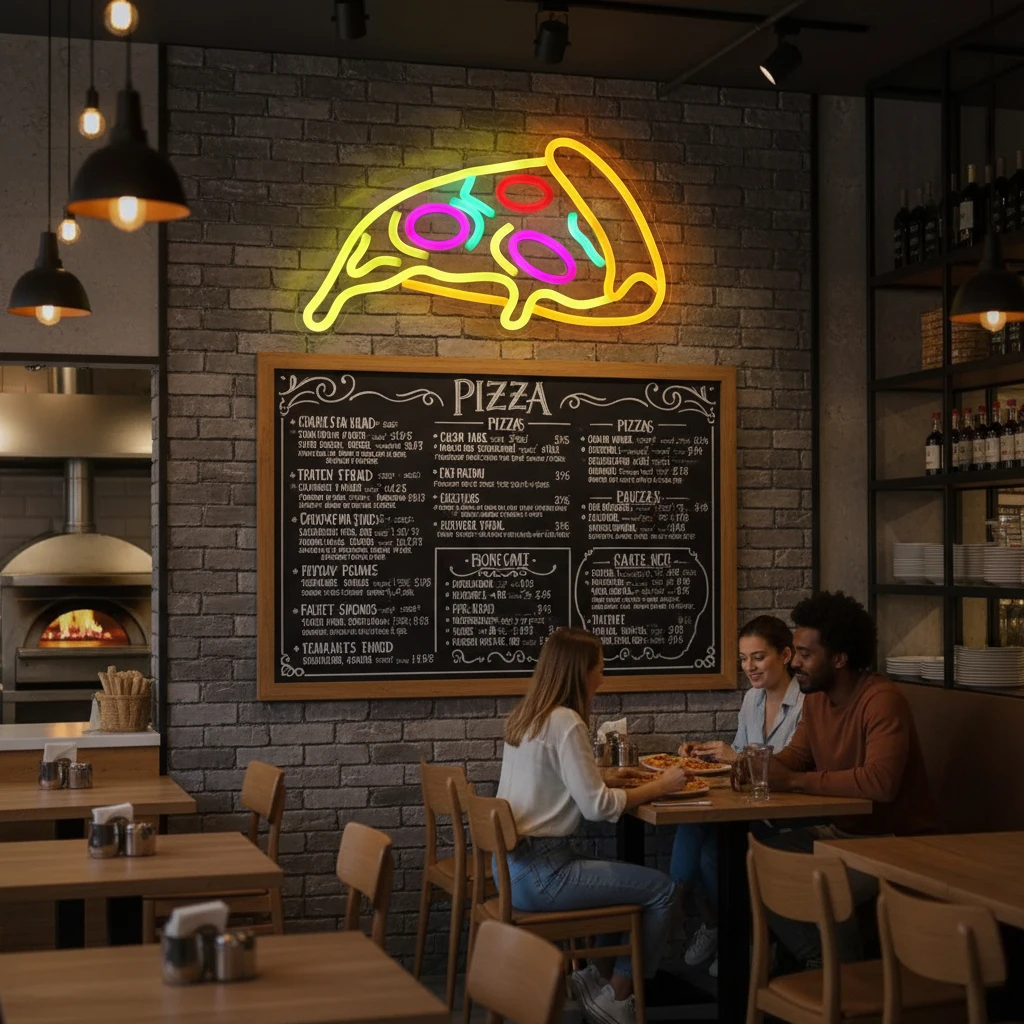 Neon LED Pizza, Szyld Neonowy do Pizzerii, Restauracji Fast Food, Lampa LED do Wnętrz, Szyld Reklamowy do Sklepu, Dekoracja Ścienna, Neon