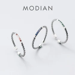 Modian Vintage 3 Color Zircon Serpentine Ring for Women Authentic 925 Sterling Silver Open Adjustable Finger Ring Fine Jewelry