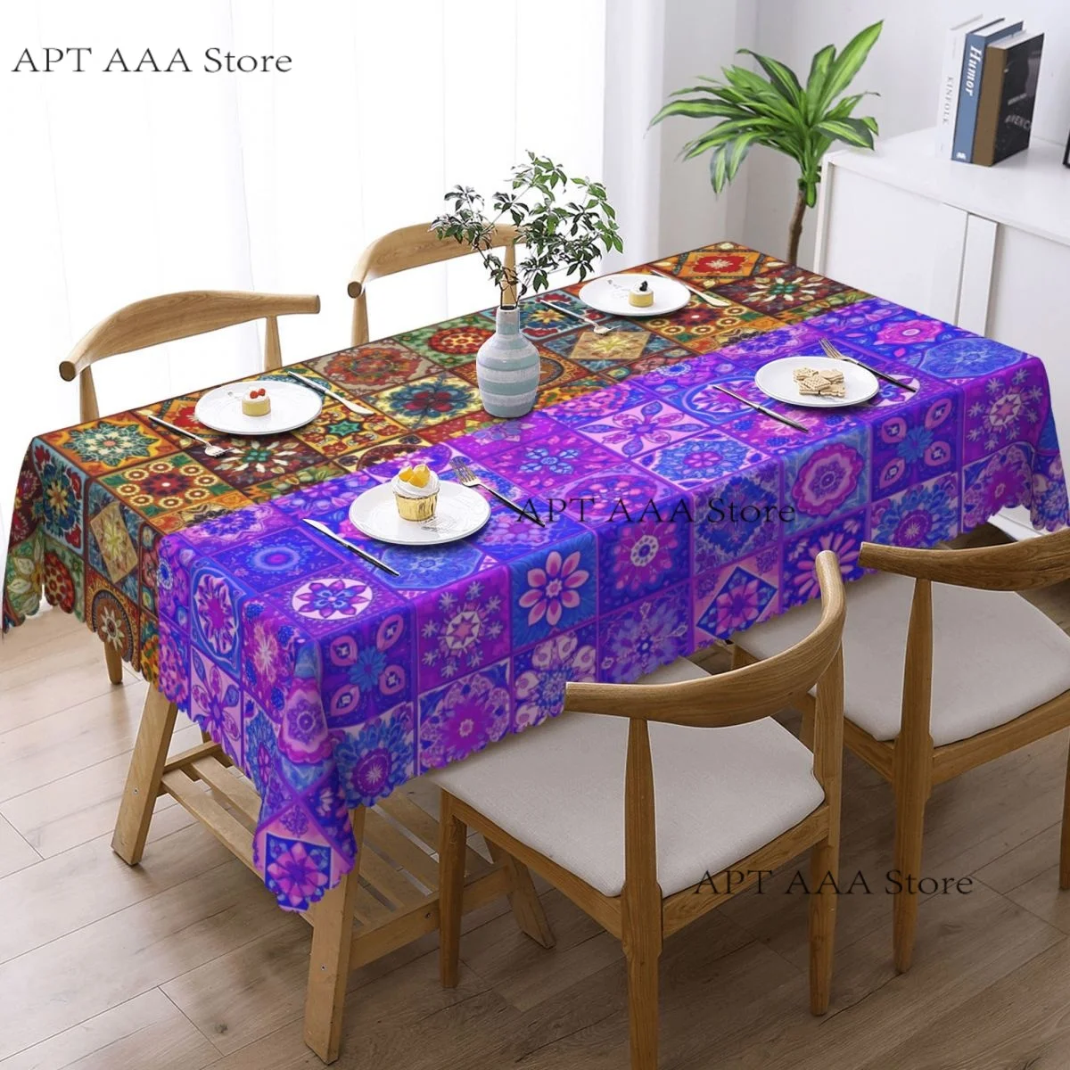 Ethnic Floral Pattern With Vintage Anti-stain Tablecloth rectangular Party Classic Waterproof