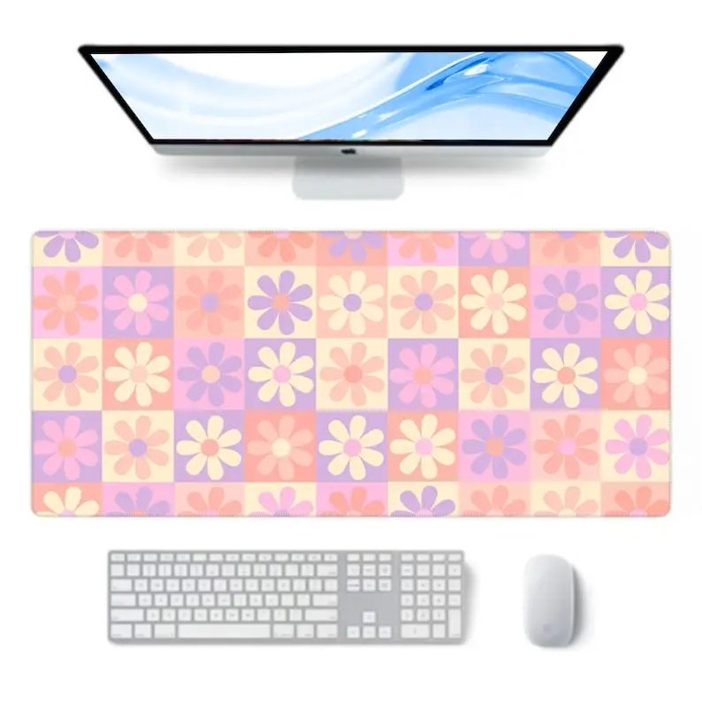 

Cute Pastel Floral Patchwork Mouse Pad Large Rubber Anti-slip Desk Accessories Mousepad for Offices and Gamer Keyboard Decor Mat