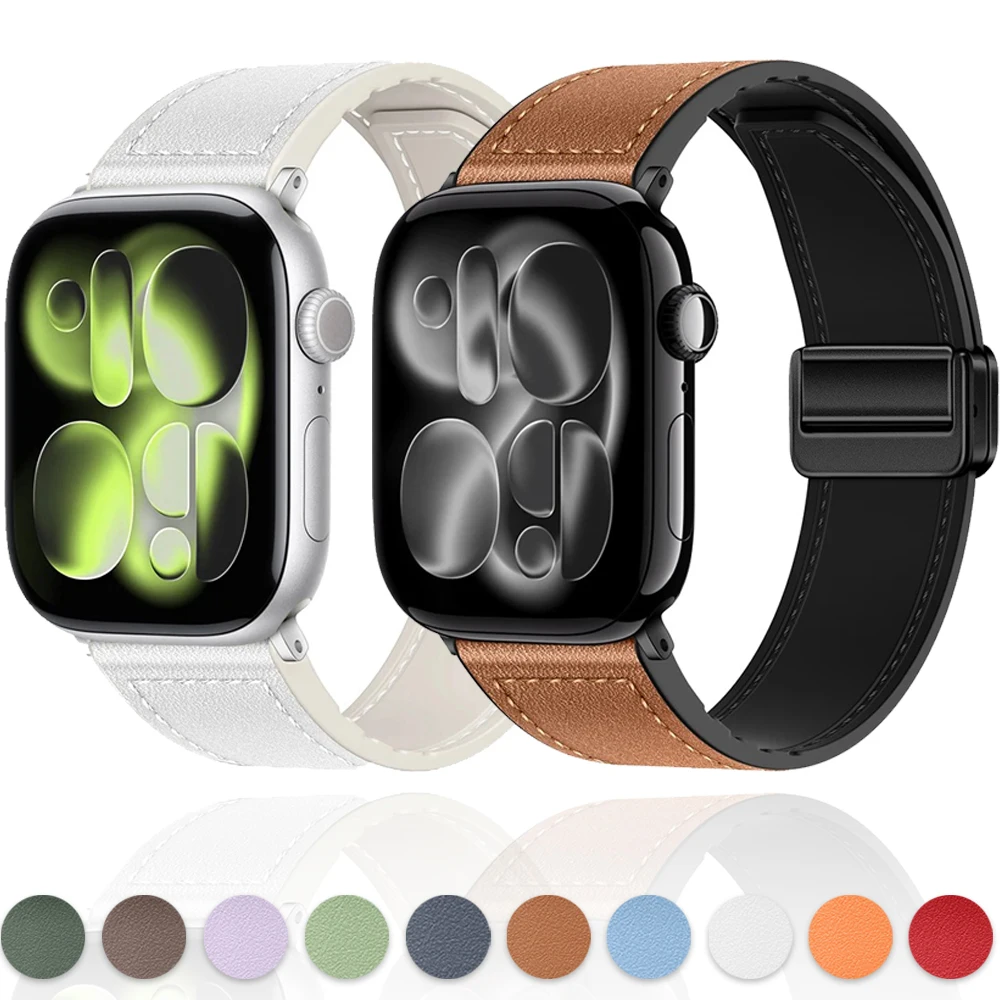 سيليكون + حزام من الجلد لساعة أبل 11 10 46 مللي متر 42 مللي متر/الترا 3 2 1 49 مللي متر سوار الفرقة iWatch 9 8 7 6 5 4 SE 45 مللي متر 41 مللي متر 44 مللي متر 40 مللي متر