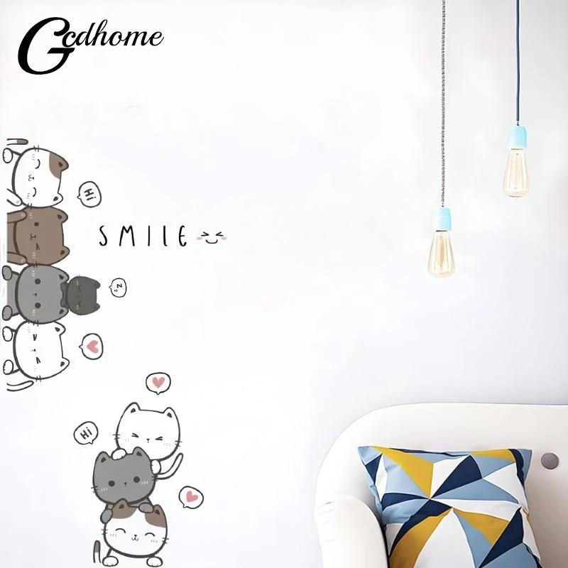 【NEW】1Pc Furniture Cartoon Cute Cat Wall Stickers For Door Home Decor Accessories Living Room Kids Room Decoration Wall Decal