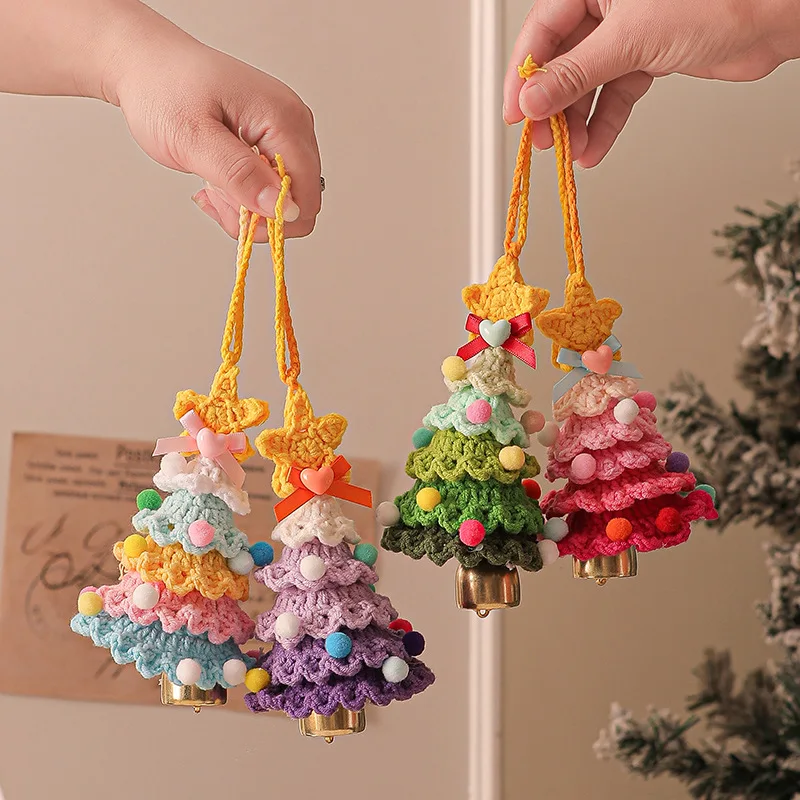 Christmas Decorative Plush Hanging Ornament Crocheted Christmas Tree Small Figurine Automobile Decoration Christmas Theme