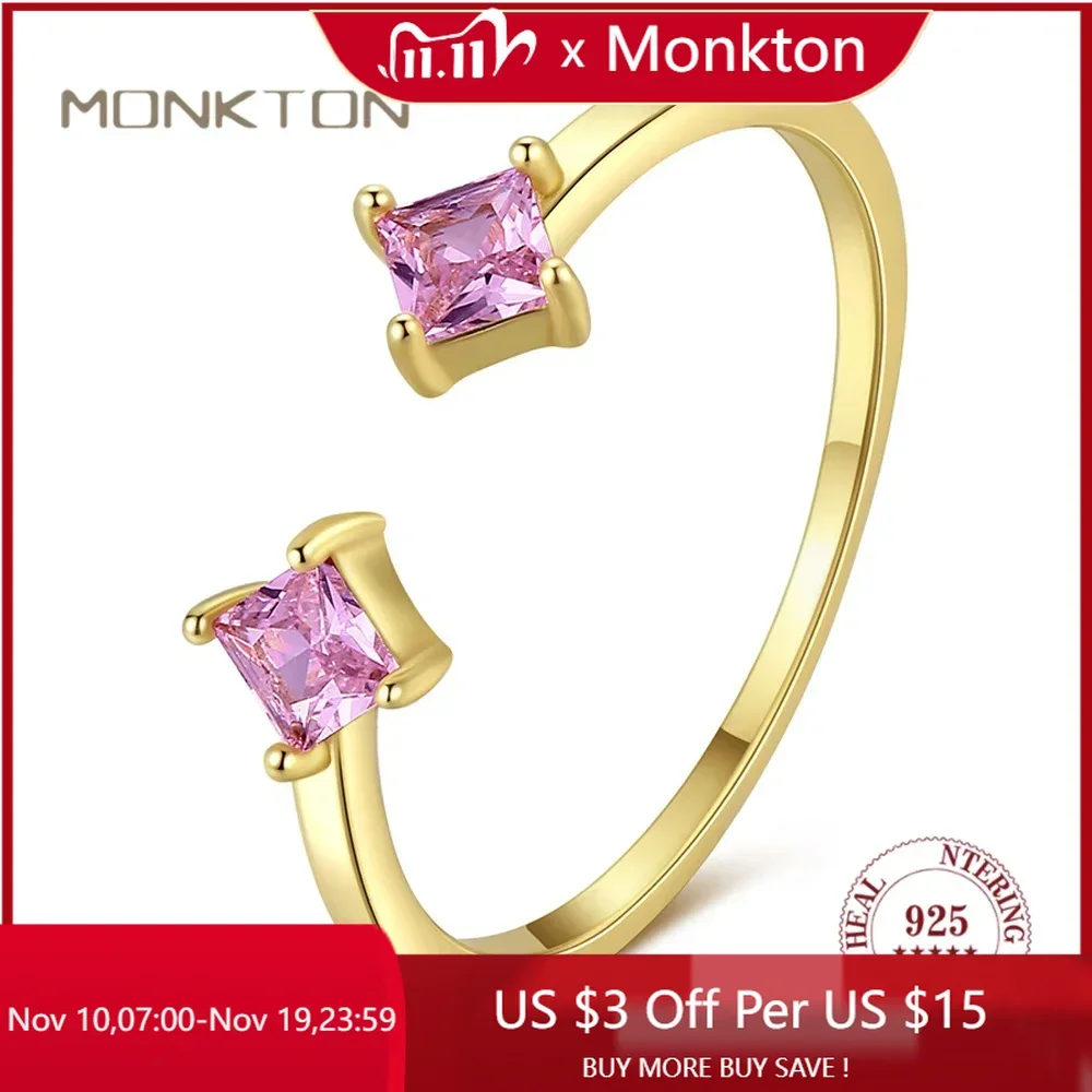 

Monkton S925 Sterling Silver Square Pink Zircon Engagement Rings for Women Simple Opening Rings for Young Girls Fine Jewelry