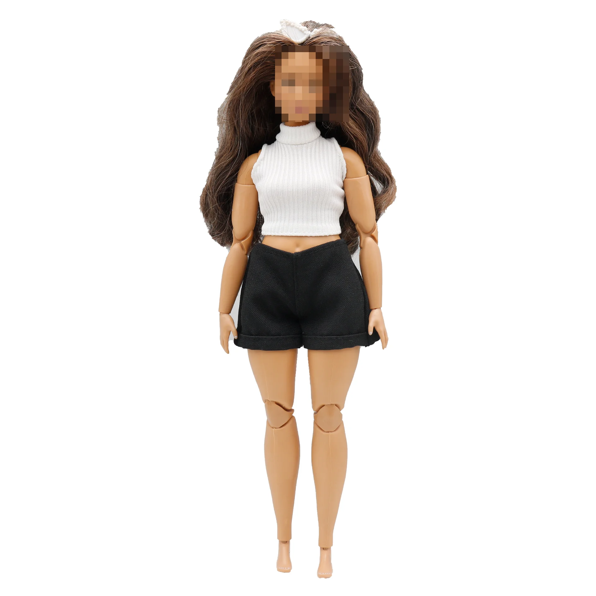 Conjunto de chaleco de cuello alto a rayas para muñeca, pantalones cortos vaqueros de 30cm, ropa de uso diario para Barbies con curvas, accesorios para muñecas, 1/6