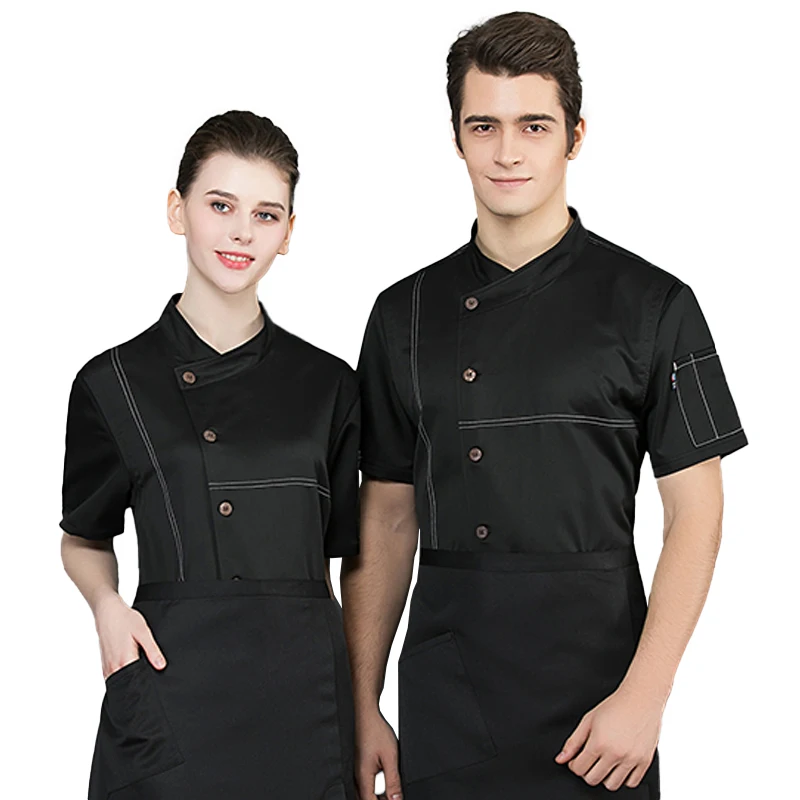 

Chef Jacket for Men Short Sleeve Restaurant Kitchen Work Uniform Cooking Clothes Tops Bakery Cafe Waiter Working Clothes