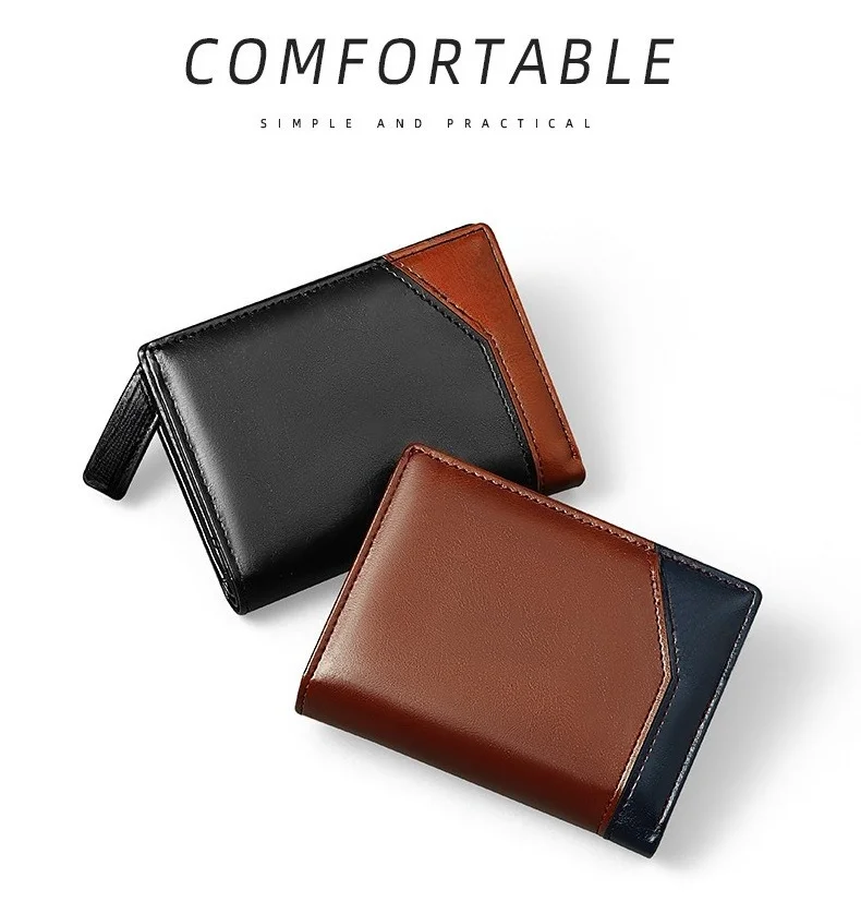 Schlanke Herren-Geldbörse mit RFID-Schutz aus PU-Leder, Minimalistisches Design, Schwarz, mit Bargeldfach und Reißverschluss-Münzfach, Reisezubehör – Detail 4