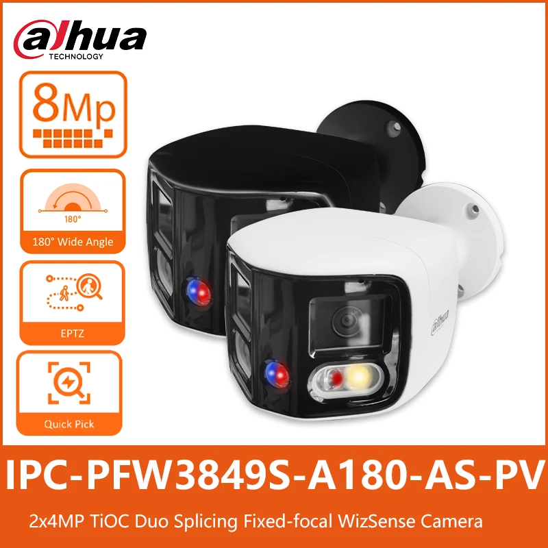 

Dahua 4K IPC-PFW3849S-A180-AS-PV 2x4MP 180 ° Широкоугольная IP-камера TiOC Duo Splicing Bullet WizSense Network Security EPTZ SMD 4.0