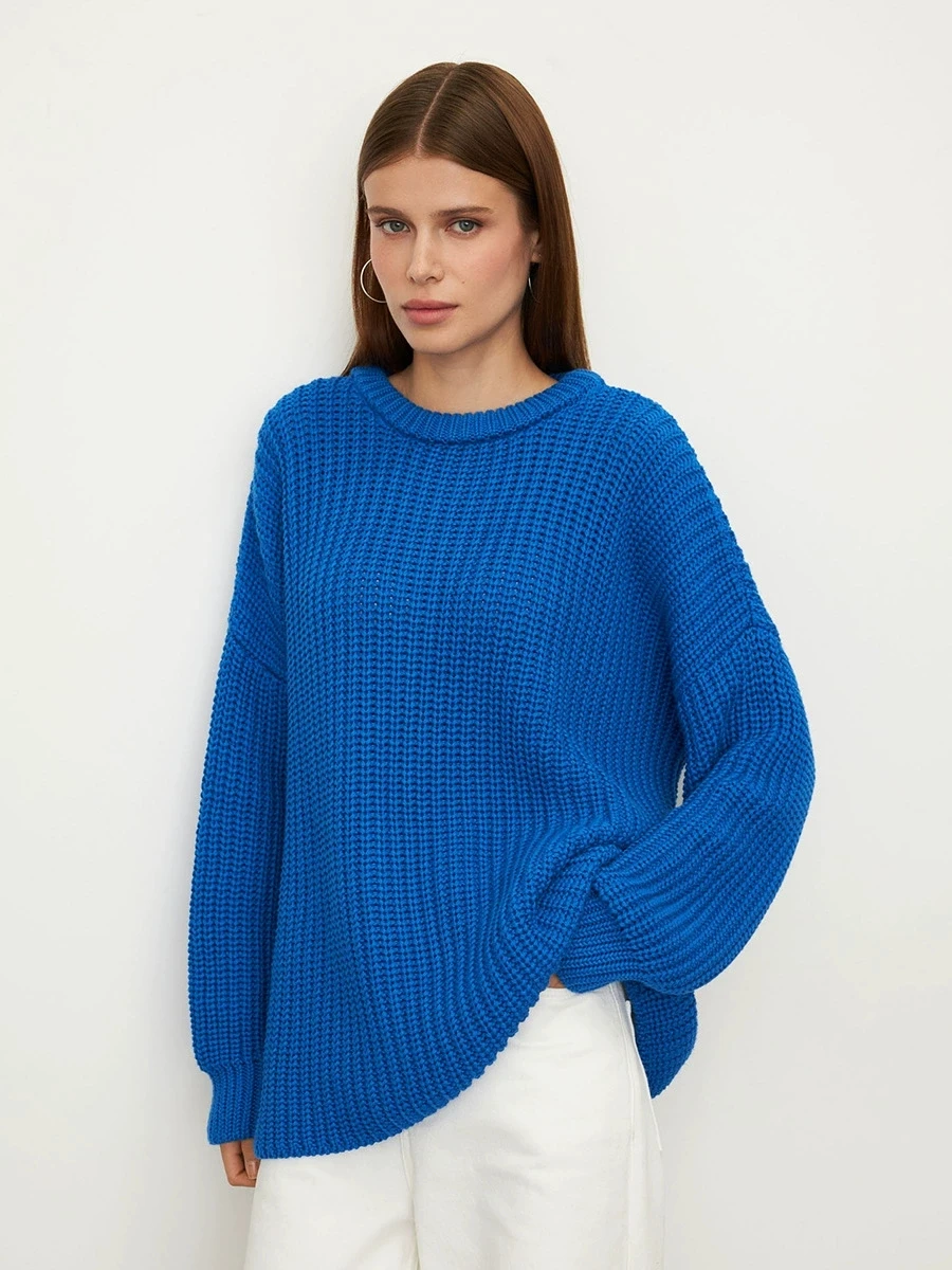 

Women's Oversized Crew Neck Lantern Sleeve Waffle Knit Pullover Autumn Winter New Casual Loose Sweater