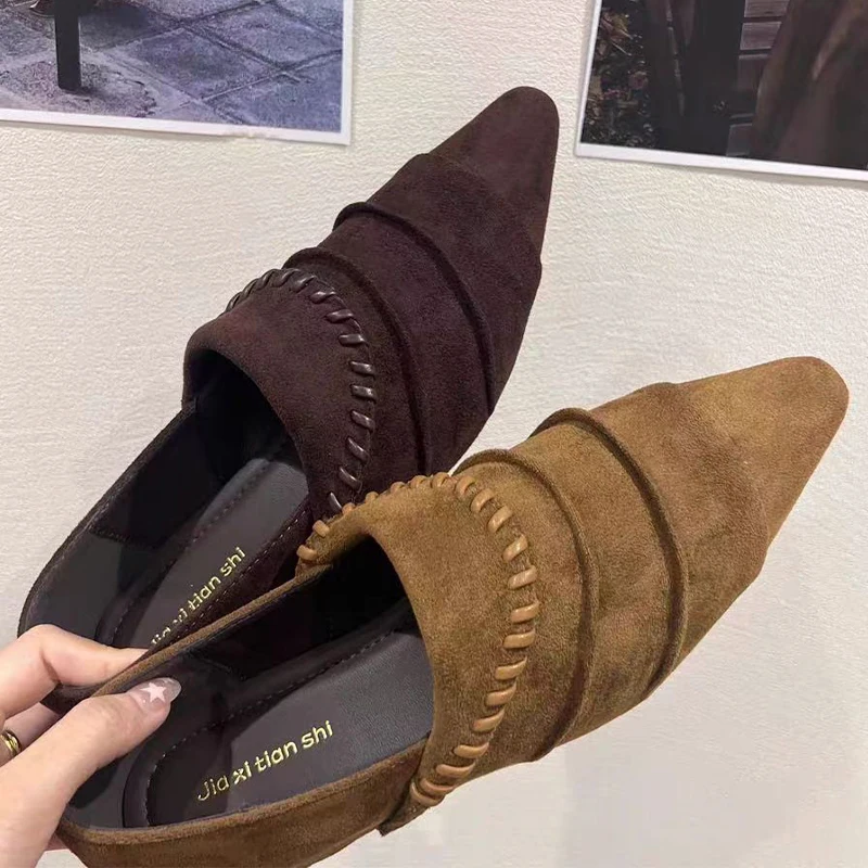 

Pointed Toe Women Loafers Shoes Shallow Suede Luxury Shoes Fashion Dress Woman Sandals 2025 Autumn Designer Sexy Chaussure Femme