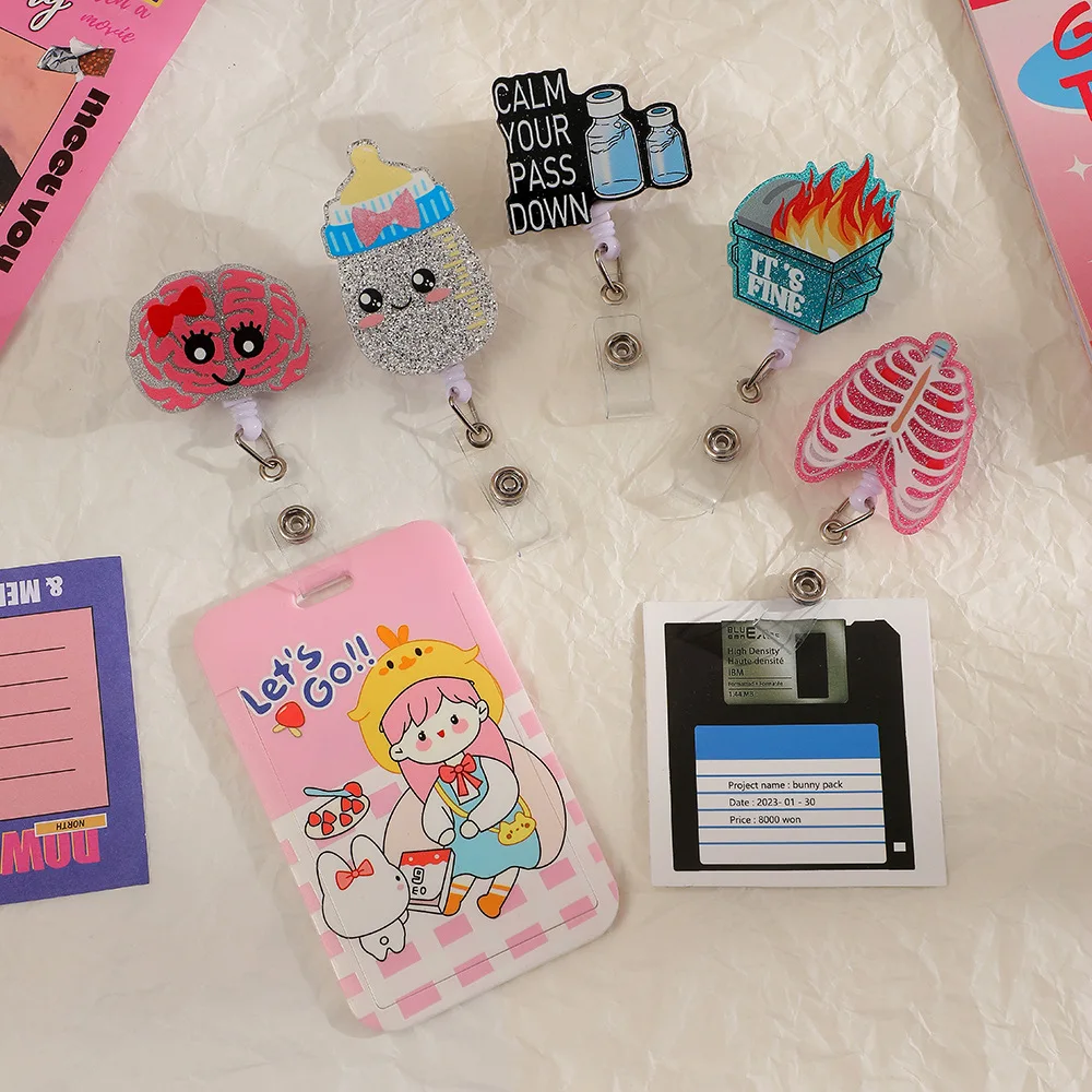 Stretchable Organs Badge Clip High Resilience Fall-proof Retractable Badge Reel Cartoon ID Card Clips Name Card Holder