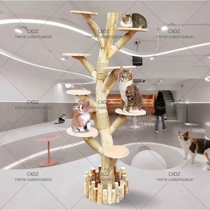 Large Simulation Cat Tree Dead Tree Shape Real Trunk Climbing Frame Fake Tree Props for Cats Supplies Home Decoration