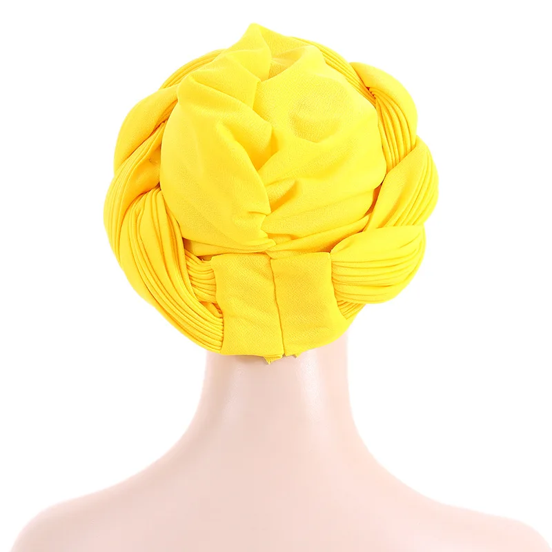 Multilayer Braids Turban Cap for Women Muslim Headscarf Bonnet Female Headwrap Hat Ready to Wear African Auto Gele Headtie