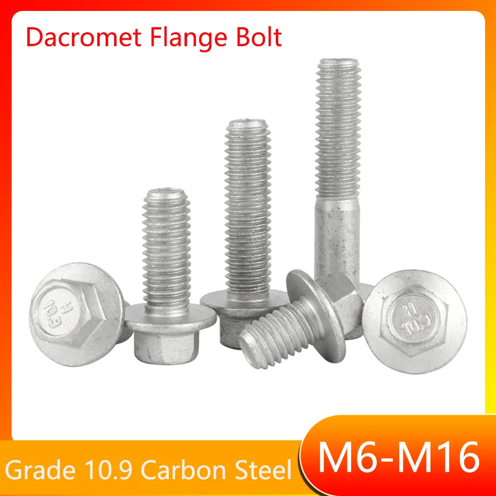 GB5787 Hexagon Flange Cap Screw M6 M8 M10 M12 M14 M16 Dacromet Flange Bolt Grade 10.9 Hex Washer Head Car Bolt Metric Thread