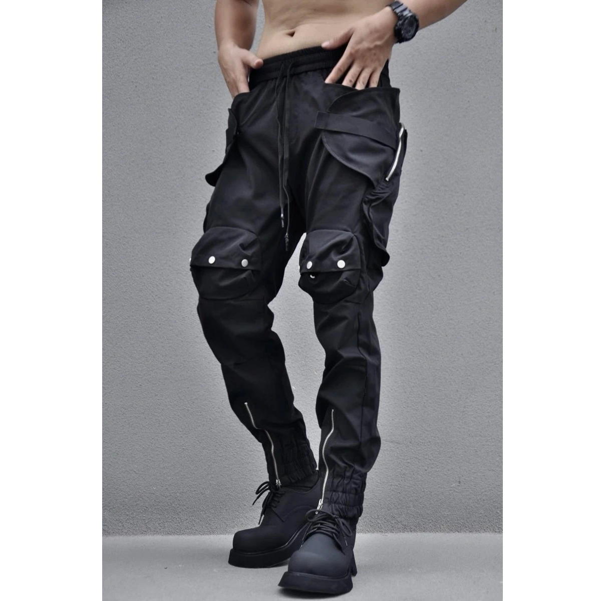 

Techwear Zipper Pocket Cargo Pants Men's Loose Bunched Feet High Street Small Feet Slacks Tactical Pants