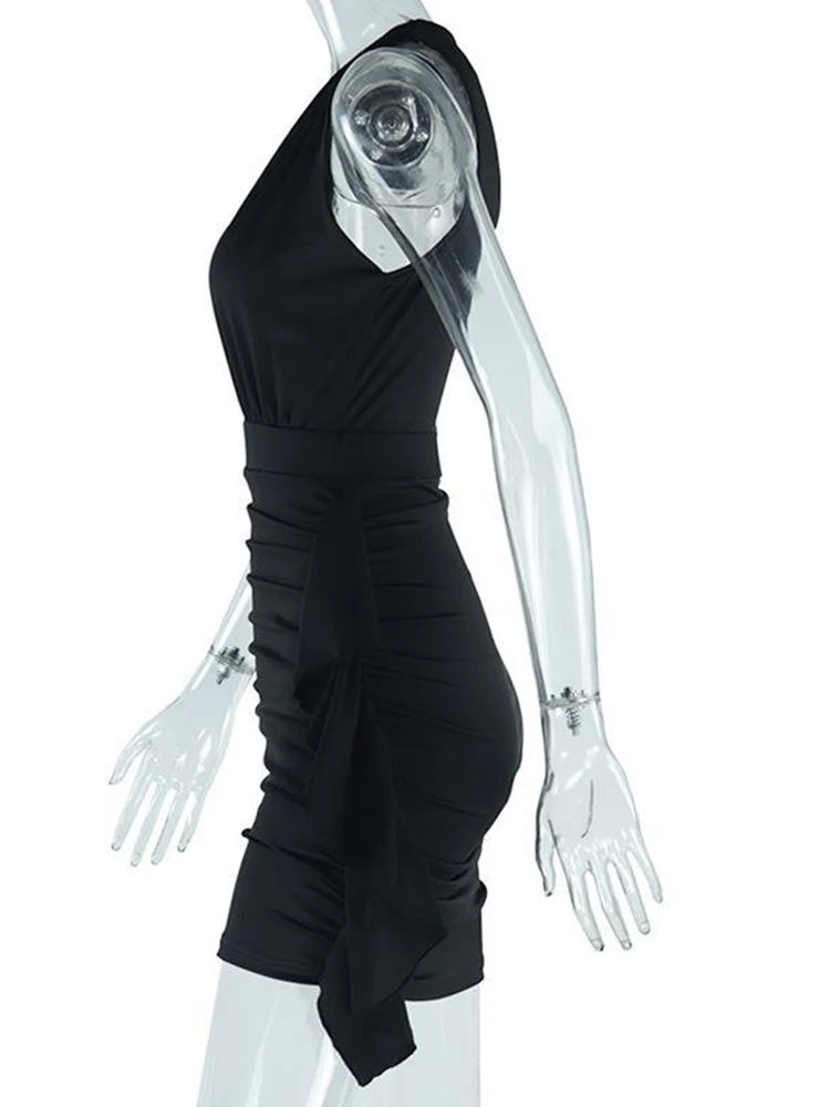 Sexy Tiefem V-ausschnitt Quaste Bodycon Kleid Frauen Sommer Ärmellose Gridling Taille Dünne Mini Kleid Elegante Club Party Dame Vestidos