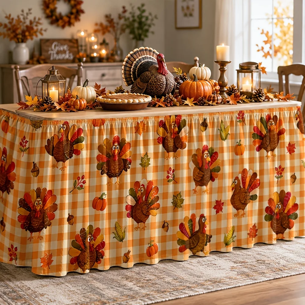 Table skirt / tableskirt Autumn harvest Thanksgiving theme Warm family gatheringzyc
