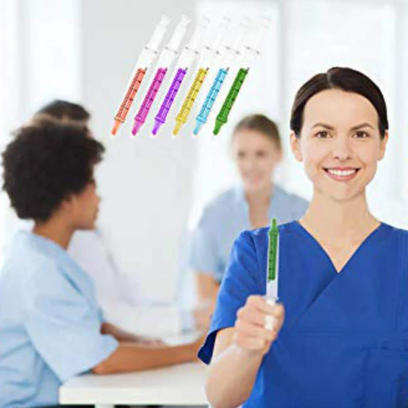 120 قطعة حقنة حقن شفافة غير سامة شكل 6 ألوان أقلام الفلورسنت بالجملة