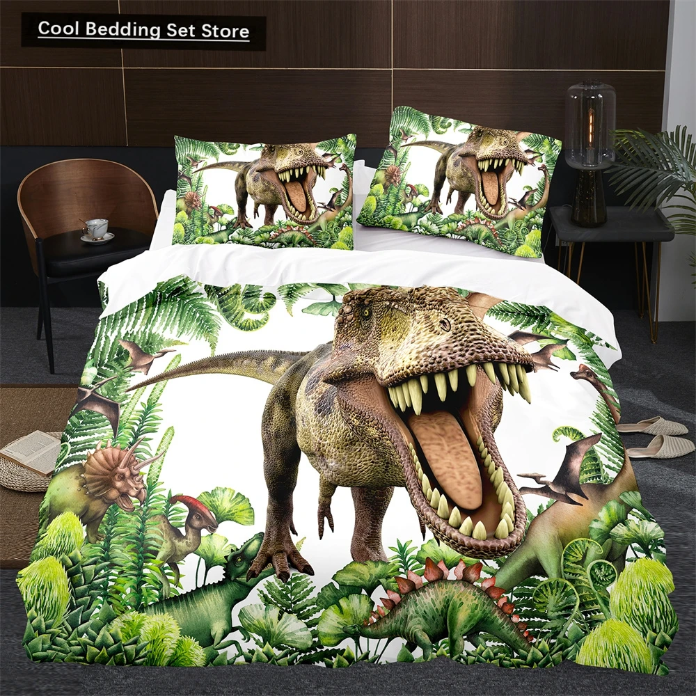 Cartoon Dinosaur Duvet Cover King Queen Size Jurassic World Theme Bedding Set for Kids Boys Ancient Animal Polyester Quilt Cover