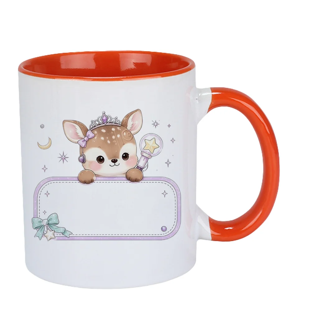 11oz Ceramic Coffee Mug Cute Deer Princess Print with Crown Star Magic Wand Design for Home Office Tableware Birthday Party Holi