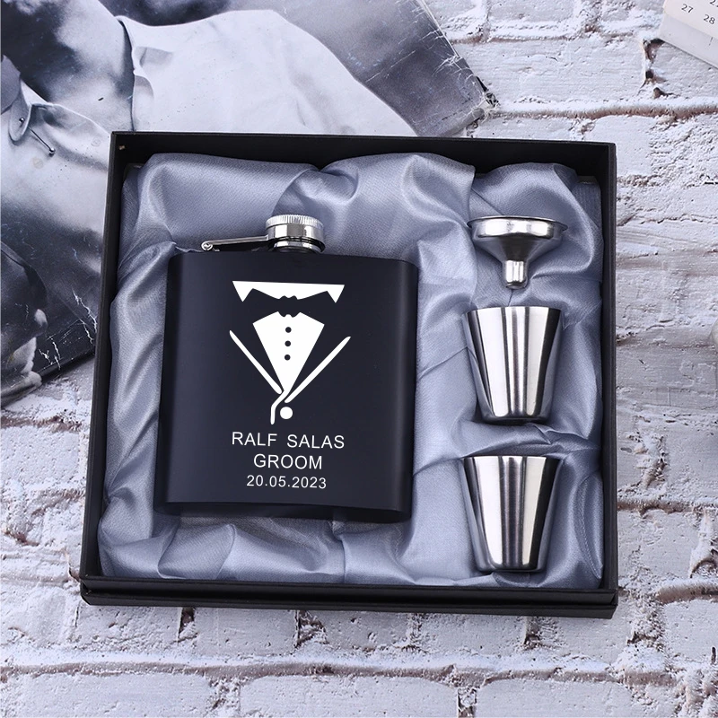 

Personalized Flask 6oz Hip Flask Stainless Steel Engrave Flask Best Man Groom Gift White Box Packing Wedding Customized Logo