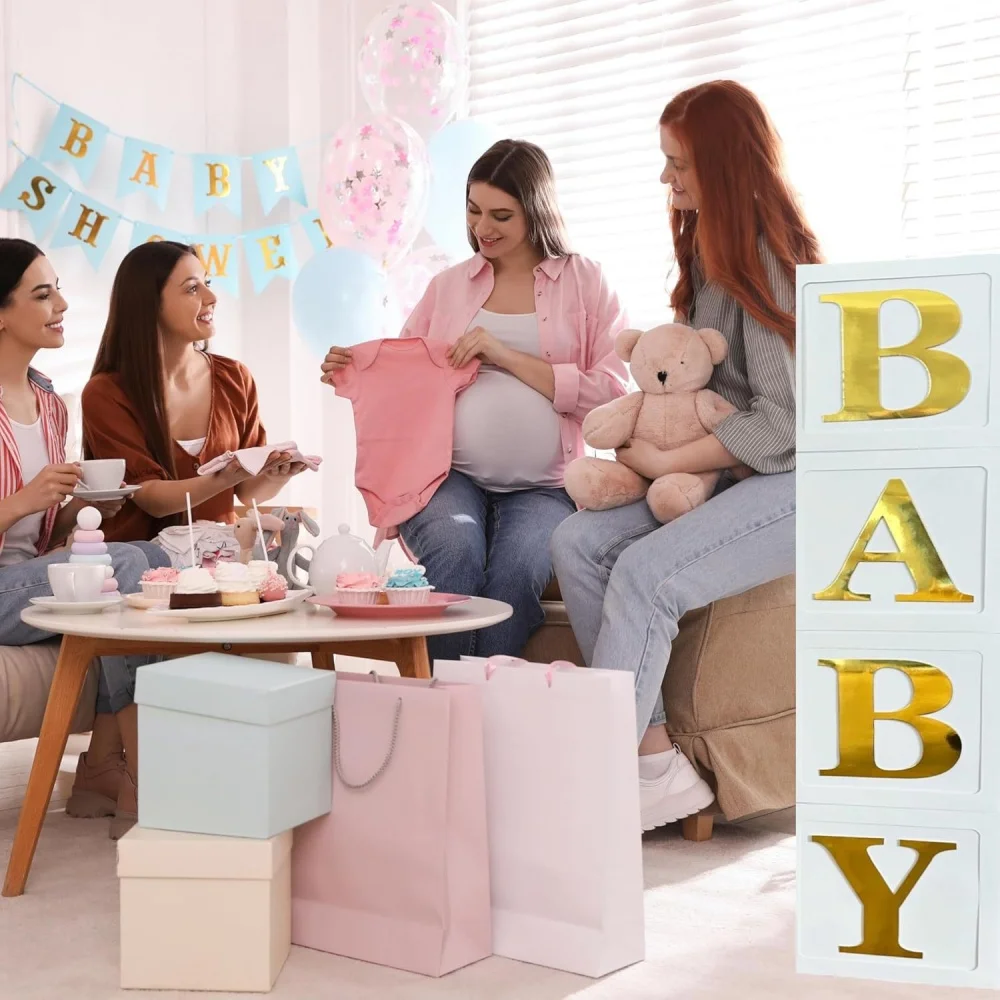 4-teiliges Alphabet BABY Ballonbox-Set, Geschenkbox zum 1. Geburtstag, Dekorationsbox für Jungen und Mädchen, Geburtstagsparty-Deko, Babyparty-Requisiten – Detail 8