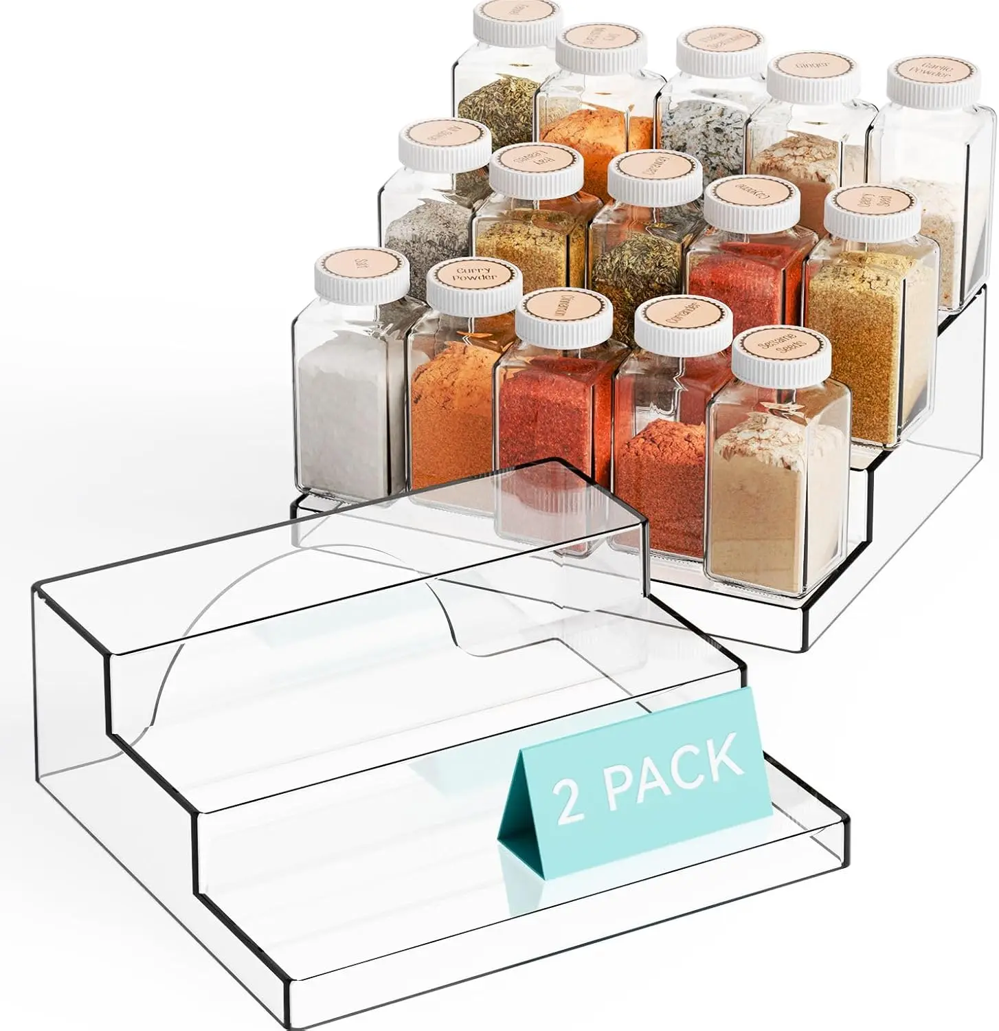 

3 Tier Clear Acrylic Spice Rack Organizer for Cabinet and Pantry Shelf - 10.3"L Small Step Shelves for Jars, Cans, and
