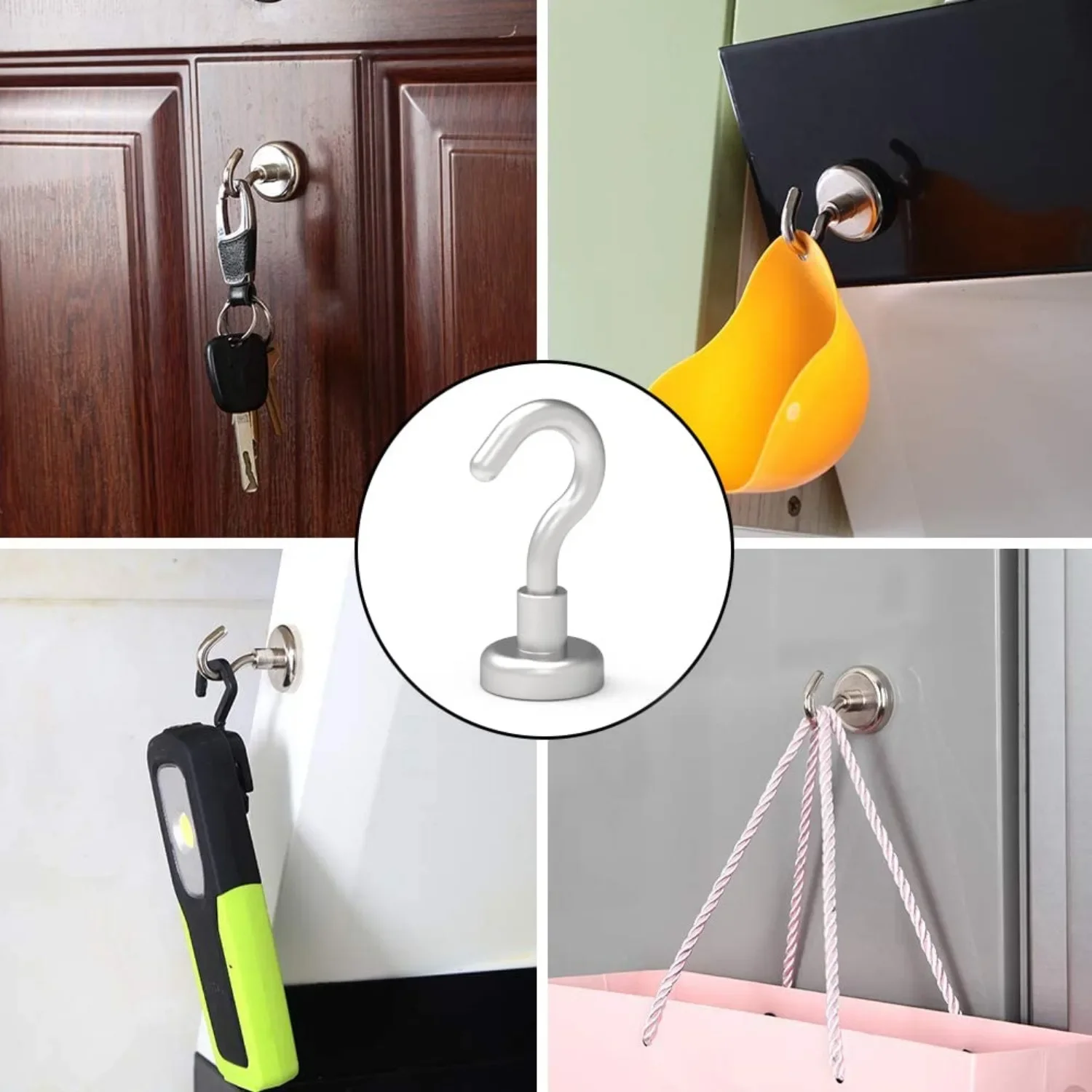 10Pcs Strong Magnetic Hooks Load Bearing Hook MultiPurpose Storage For Home Kitchen Bar Storage Key Hanging Hanger