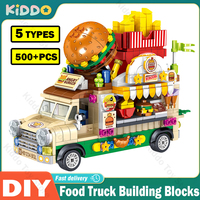 Food Ice Cream Building Blocks Truck Burger truck Bricks Mini Creative Model Puzzle Assembly Educational Toys for Girls Gifts