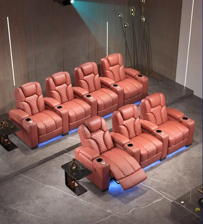 Private video room sofa High-end intelligent video room space function cabin home theater first layer cowhide sofa