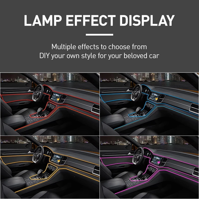 5M ضوء ديكور السيارة USB الضوء المحيط ضوء السيارة الداخلي مع شريط دليل ضوء السيارة EL خط مضيء الضوء البارد الضوء المحيط
