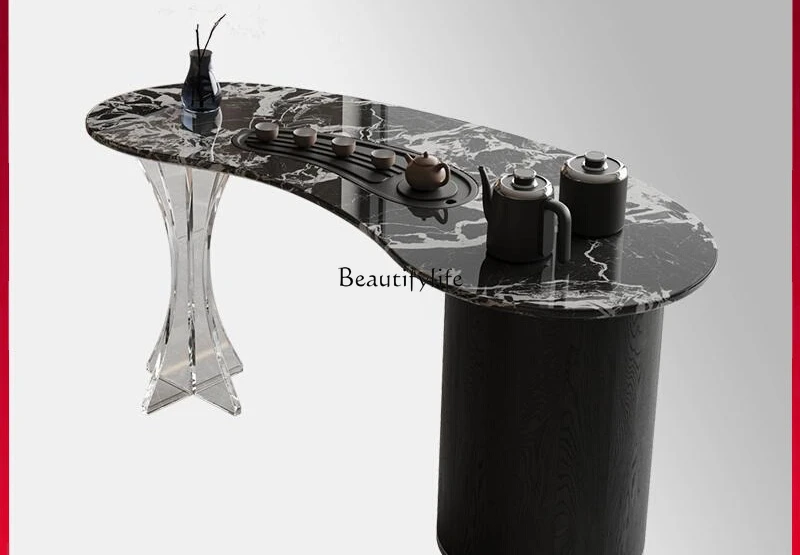 

Italian minimalist black luxury stone tea table light luxury small apartment marble tea table