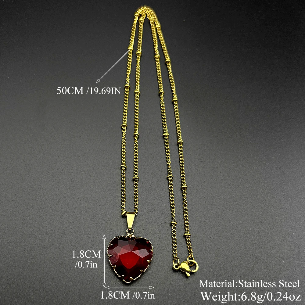Gothic Punk Rotes Herz Glas Anhänger Halskette Halsband für Frauen Männer Edelstahl Gold Farbe Schlüsselbein Kette Halsketten Schmuck – Detail 6