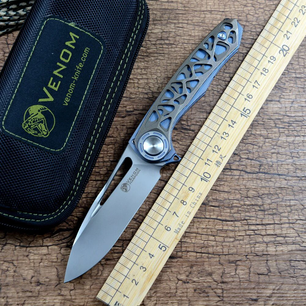 Venom Harpoon Kevin John knife M390 blade Titanium alloy or Carbon Fiber Handle Disassembly Pivot Screws Folding Pocket Hunting