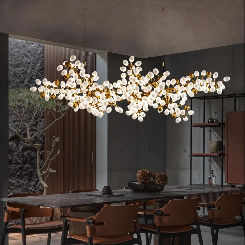 

Postmodern Luxury White glass Chandelier Living Room Decoration LED Lighting Long grape string Hanging Light