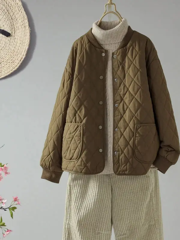 Gewatteerde katoenen Jaet ort lichtgewicht winterjas in pure kleur met ruitpatroon en losse pasvorm voor woon-werkverkeer