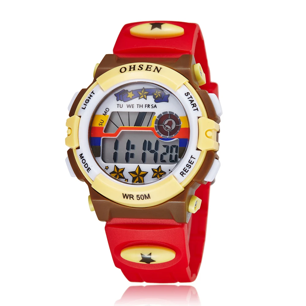 

OHSEN Kids Sport Watches 50M Waterproof Red Cartoon Digital Wristwatch Stopwatch Electronic LED Children Watch For Boys Girls