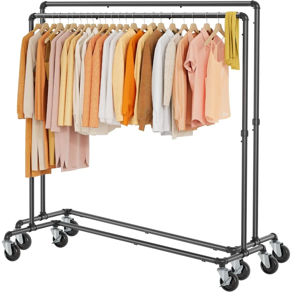 عبوتان من رفوف الملابس لتعليق الملابس Z Rack Hold 250LBS، رف الملابس الصناعية بعجلات قابلة للقفل، شديدة التحمل C