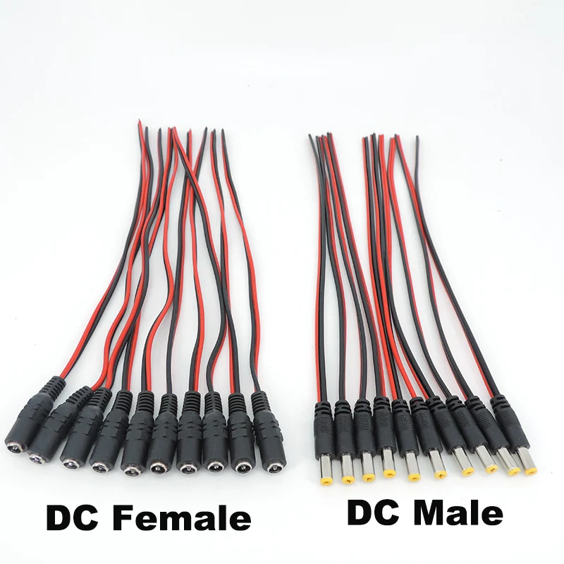 50szt 5.5x2.1 mm DC męska wtyczka żeńska DC Power Pigtail Cable Jack do złącza kamery CCTV Przedłużenie ogona 24V DC Przewód M20