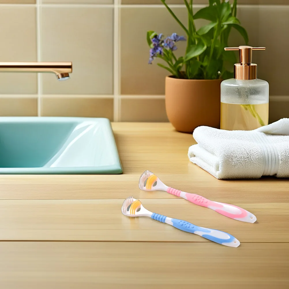 

4Pcs Tongue Cleaner Remover Food Grade Material Arc Shaped Design Durable Oral Hygiene Tool Reduce Tooth Decay Random Color