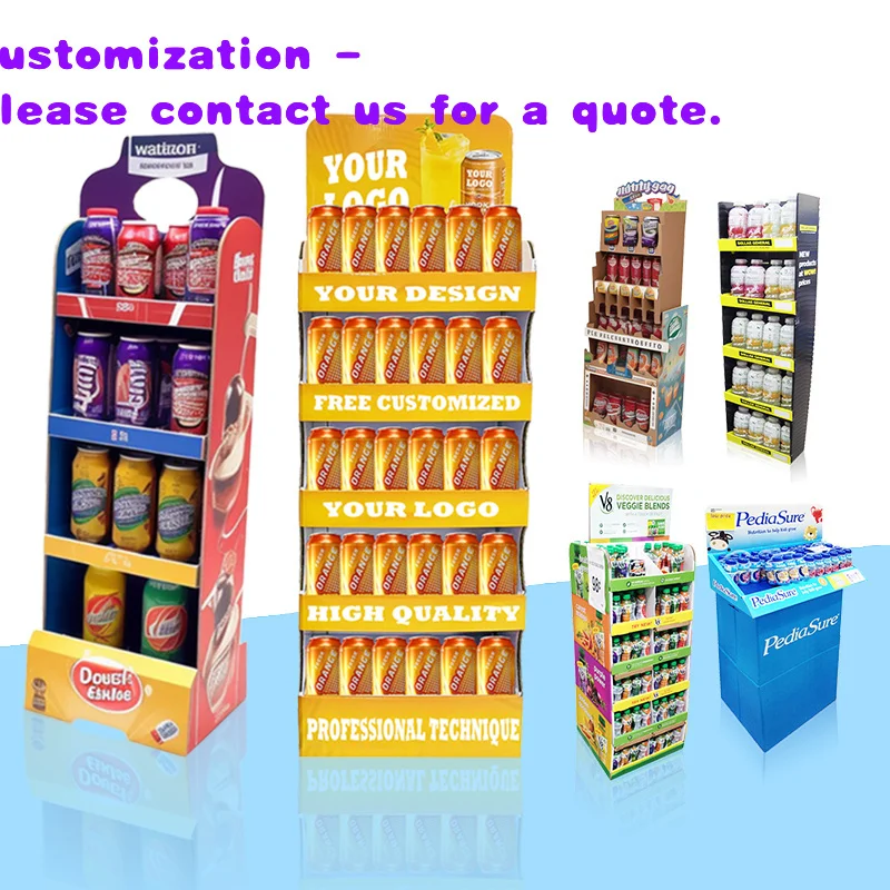 

Привлекательные напольные картонные стеллажи из гофрированного картона для демонстрации бутылок вина, пива и напитков.