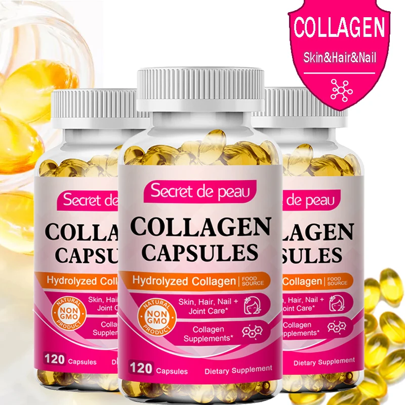 3 Bottles Hydrolyzed Collagen Capsule Skin Brightening&Joint&Hair&Nails Firming Skin Care Collagen Supplement